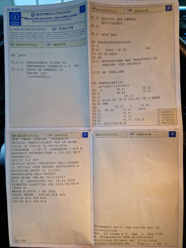 AUDI RS4 usata, con Specchietto retrovisore con funzione antiabbagliamento