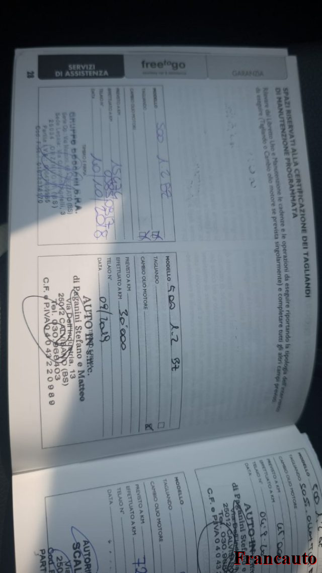FIAT 500 usata, con Cronologia tagliandi