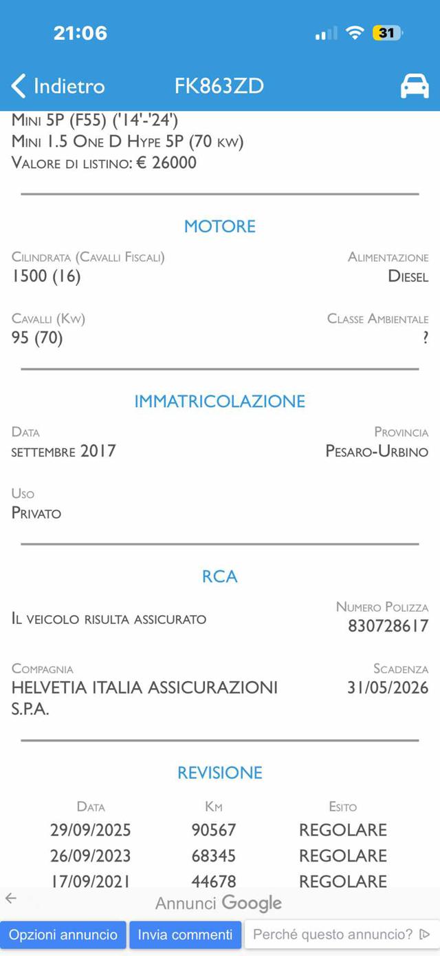 MINI One usata, con Autoradio