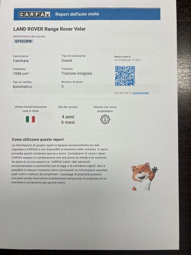 LAND ROVER Range Rover Velar usata, con Immobilizzatore elettronico