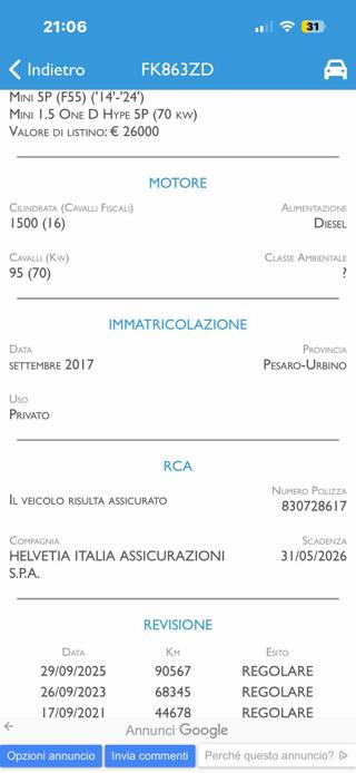 MINI One usata, con Autoradio