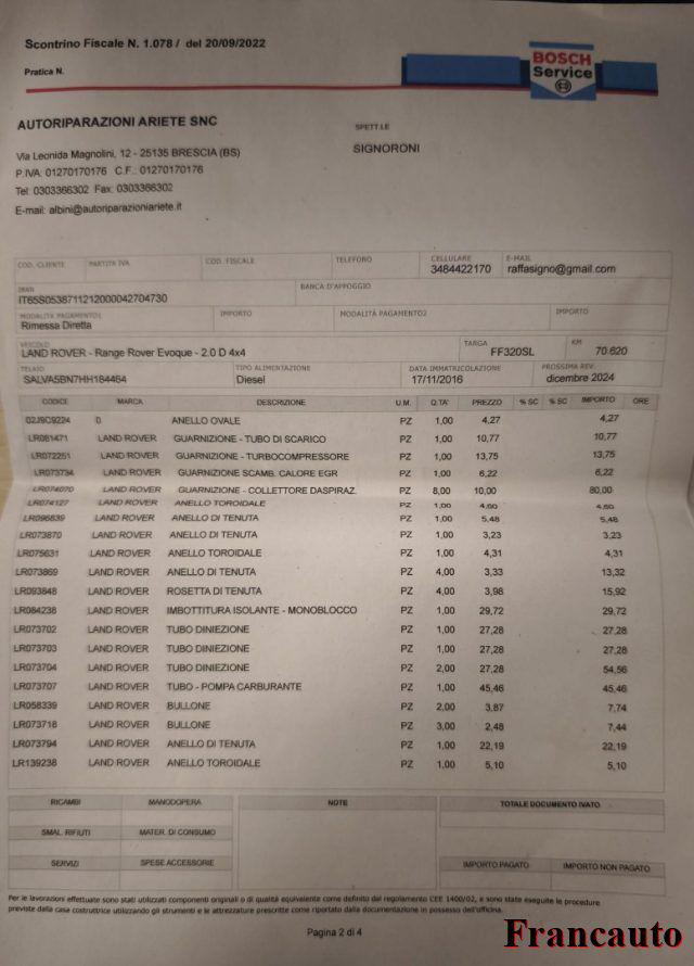 LAND ROVER Range Rover Evoque usata, con Cronologia tagliandi