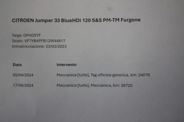 CITROEN Jumper usata, con Cronologia tagliandi