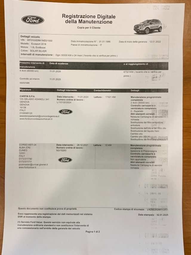 FORD EcoSport usata, con Chiusura centralizzata telecomandata