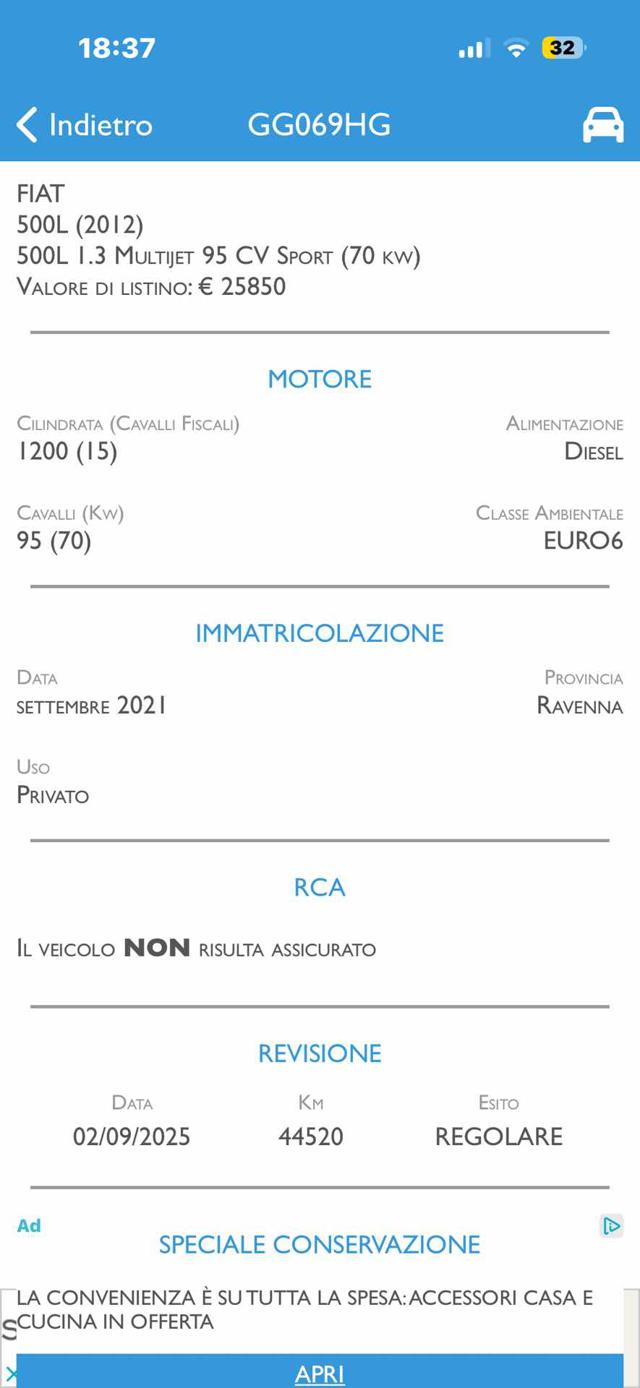 FIAT 500L usata, con Airbag laterali