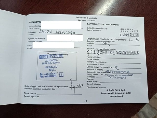 SUBARU BRZ usata, con Cronologia tagliandi