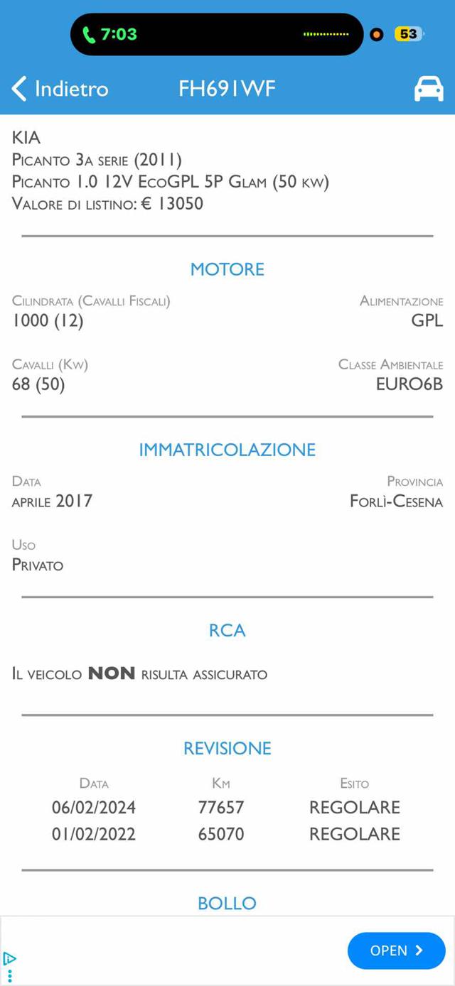 KIA Picanto usata, con Airbag Passeggero