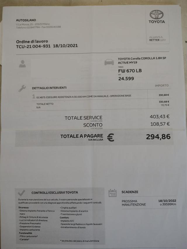 TOYOTA Corolla usata, con Sensori di parcheggio posteriori