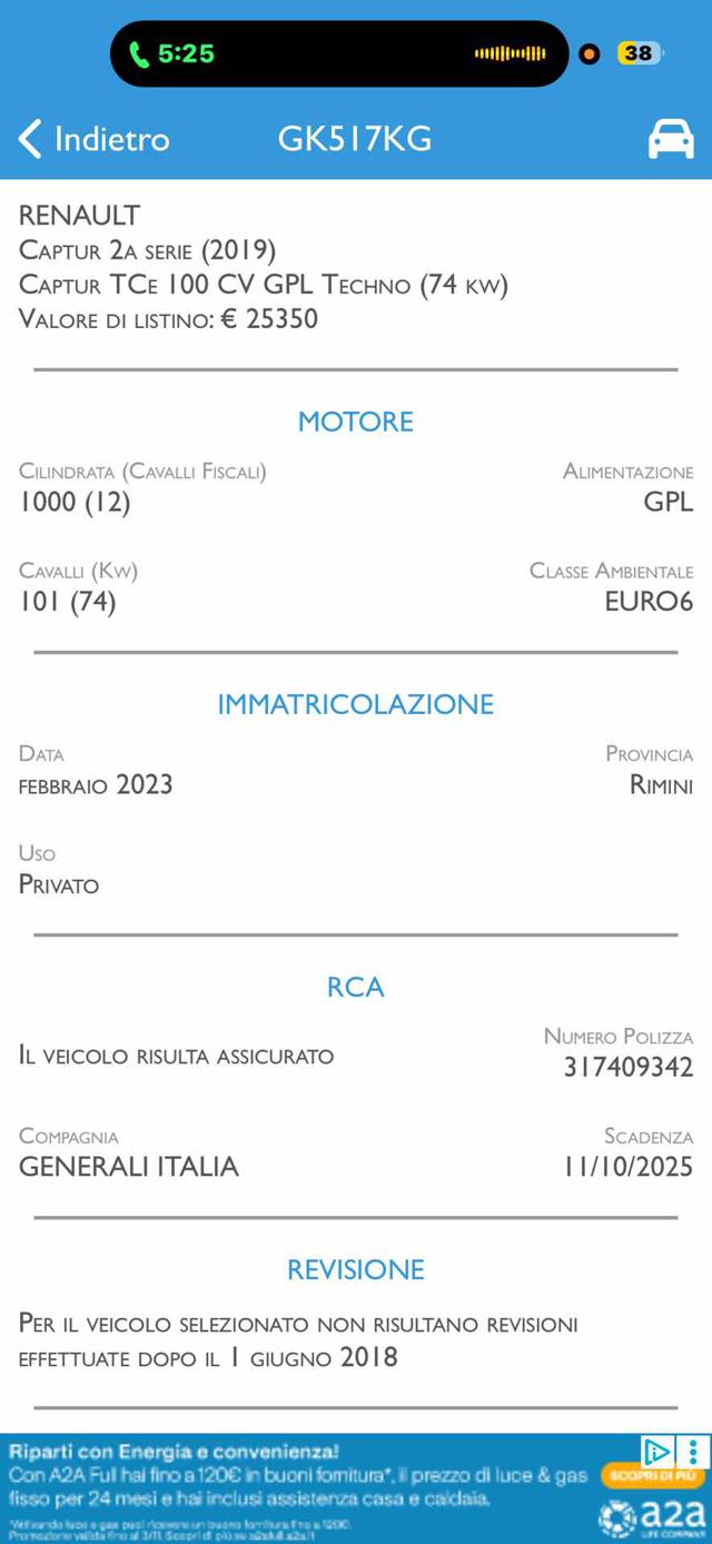 RENAULT Captur usata, con Airbag Passeggero