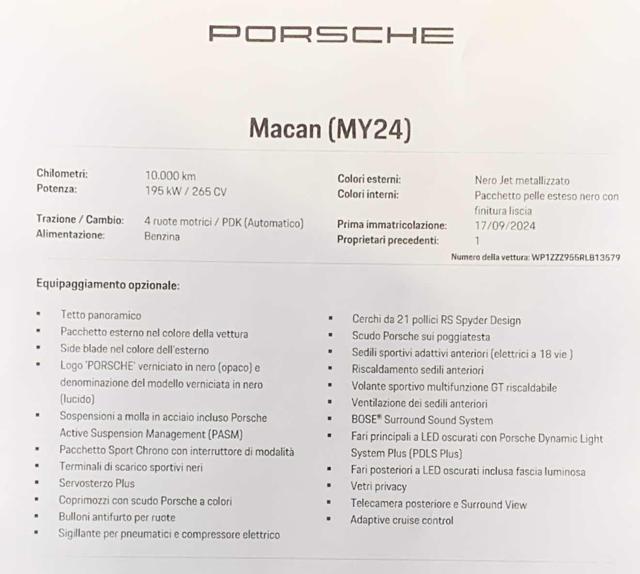 PORSCHE Macan usata, con Airbag