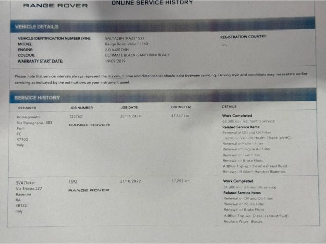 LAND ROVER Range Rover Velar usata, con Park Distance Control