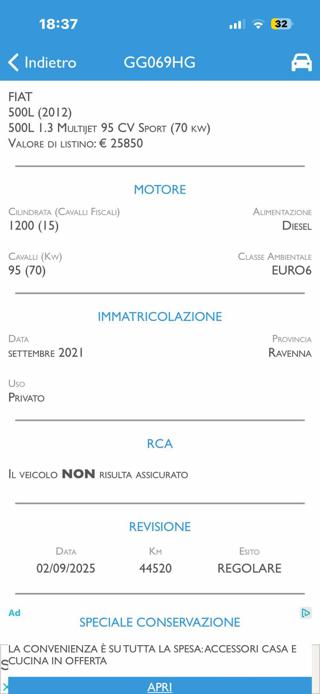 FIAT 500L usata, con Airbag laterali