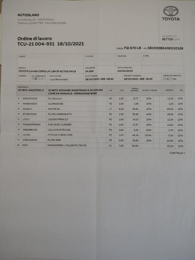 TOYOTA Corolla usata, con Sensore di pioggia