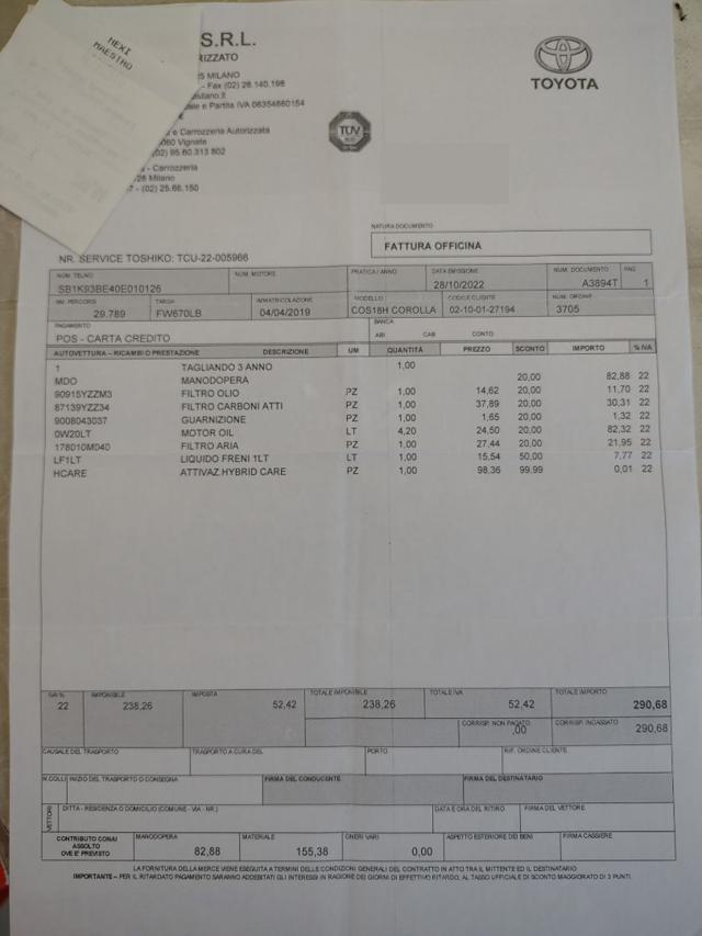 TOYOTA Corolla usata, con Sensore di luce