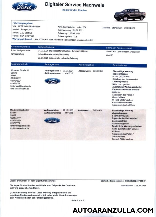 FORD Ranger usata, con Sensore di luce