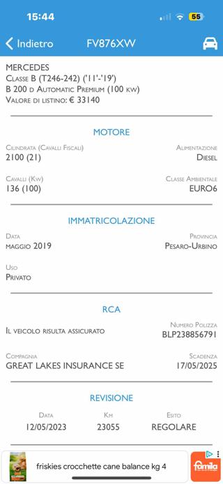 MERCEDES-BENZ B 200 usata, con Airbag