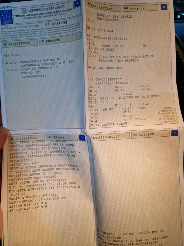 AUDI RS4 usata, con Airbag testa