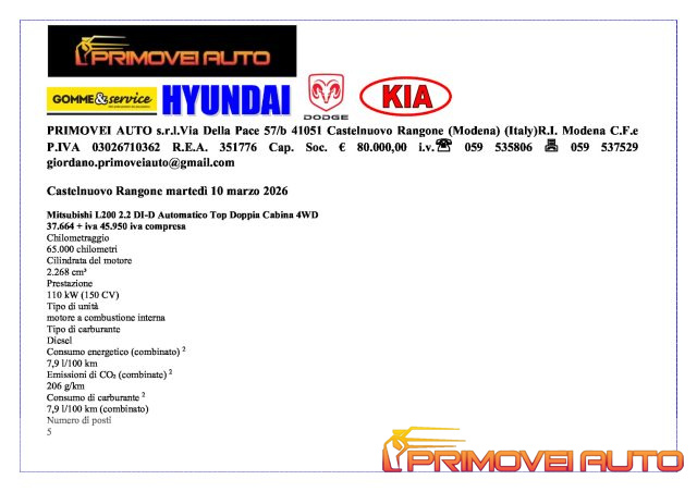 MITSUBISHI L200 usata, con Airbag laterali