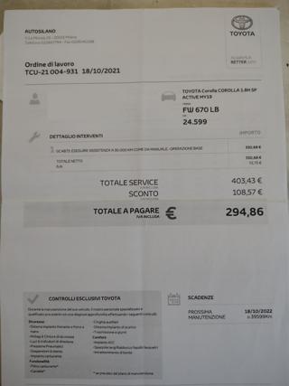 TOYOTA Corolla usata, con Sensori di parcheggio posteriori